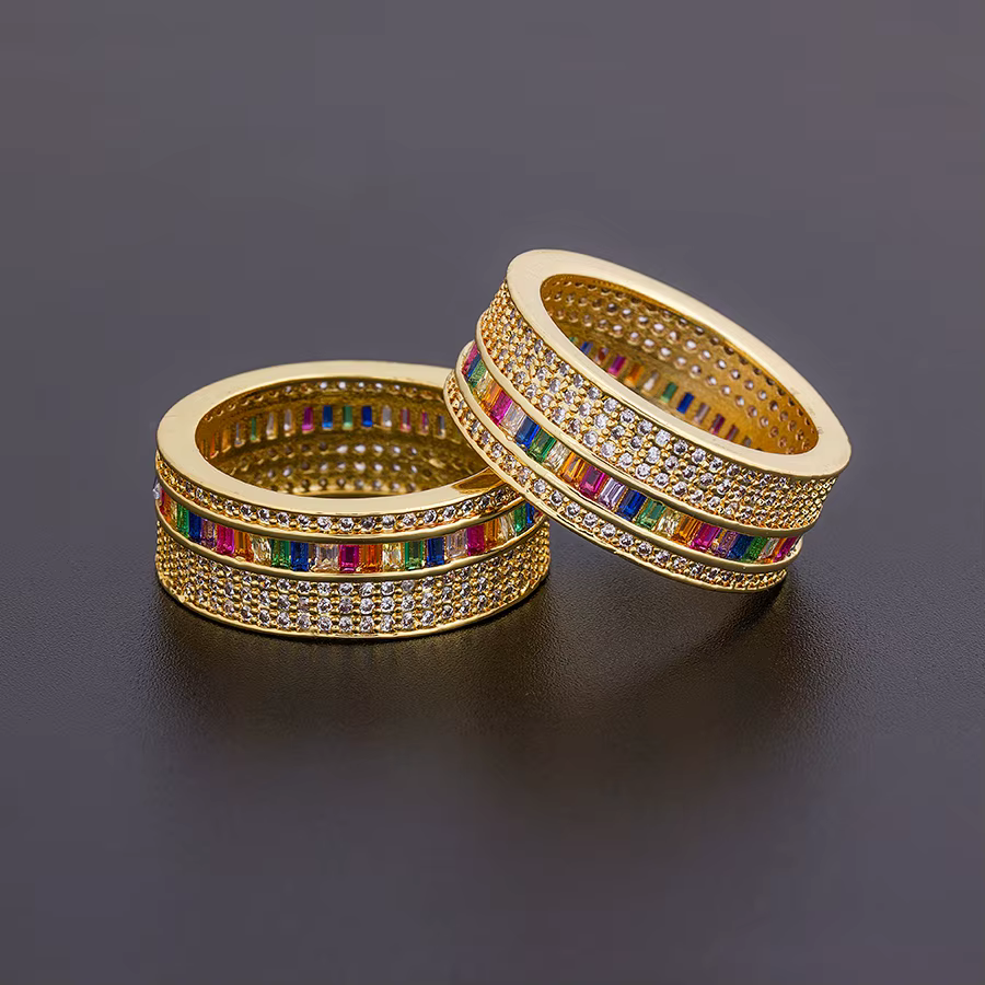 Nidin nouveau géométrique luxe Boho arc-en-ciel cuivre cubique zircone anneau pour les femmes charme cristal anneaux Fine fête de mariage bijoux