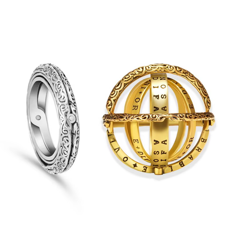 Collier et bague boule d'astronomie en alliage Vintage