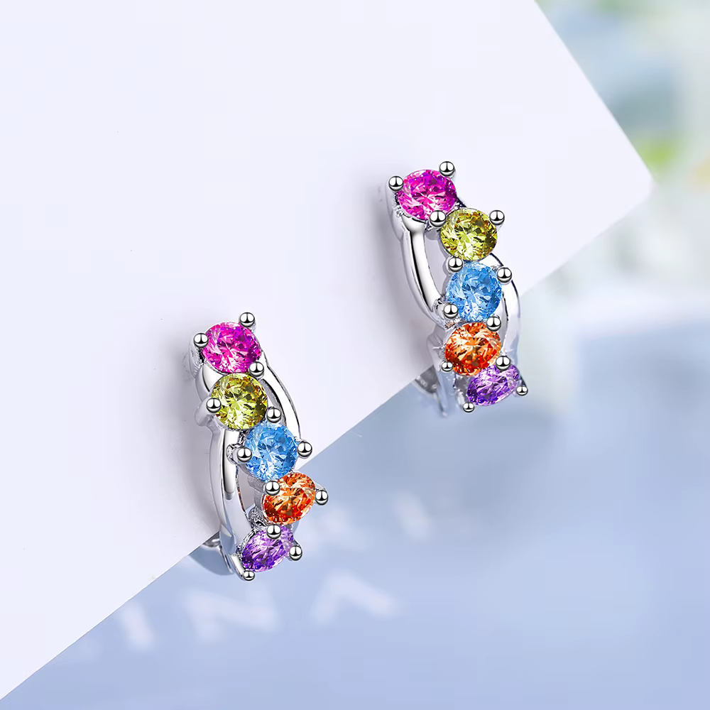 Boucles d'oreilles en argent Sterling 925 incrustées de zircons colorés pour filles