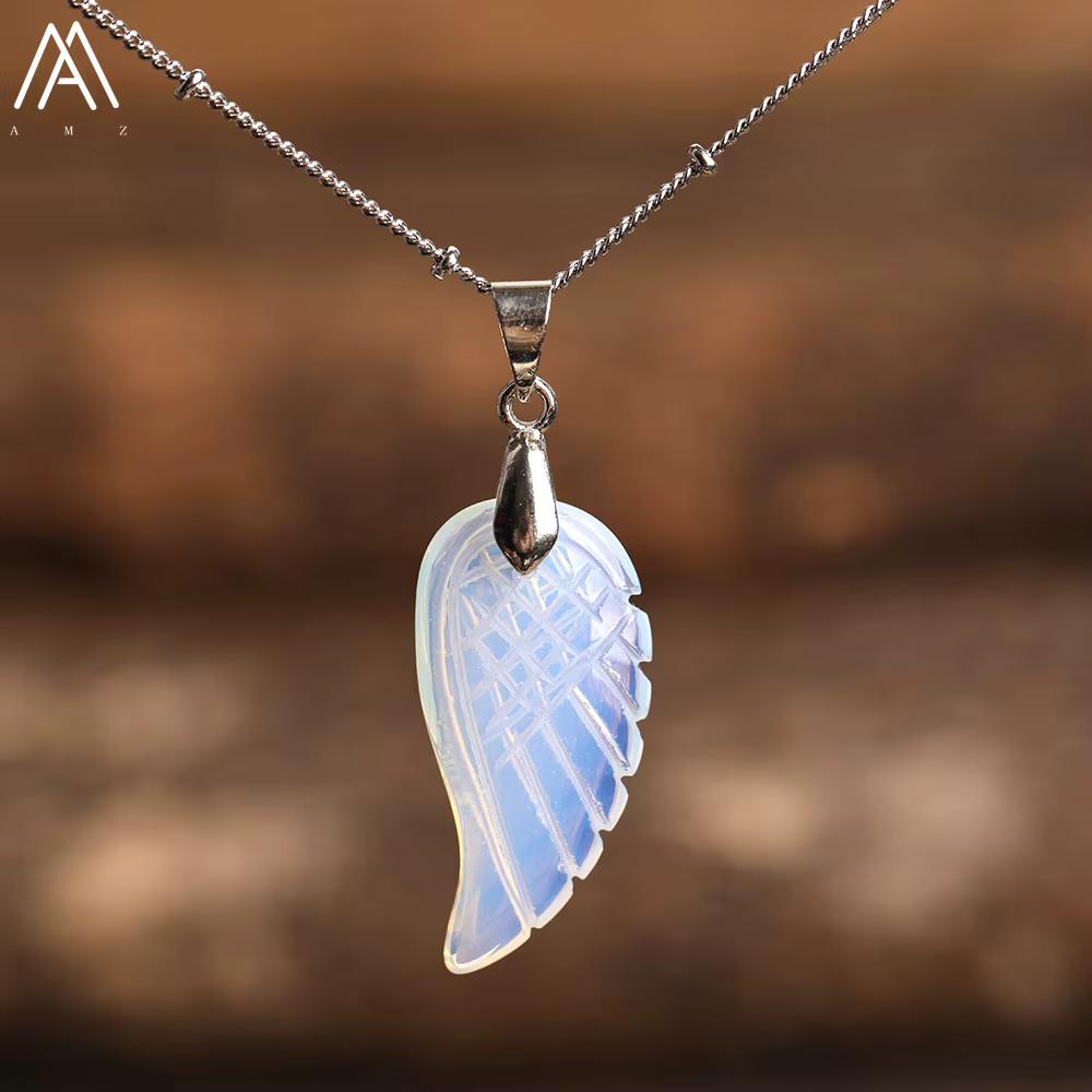 Collier Aile d'Ange Pendentif en Pierre Naturelle Cristal de Quartz Rose Chaîne en Argent Bijoux de Mode pour Femmes Cadeau Quotidien pour Fête Accessoire