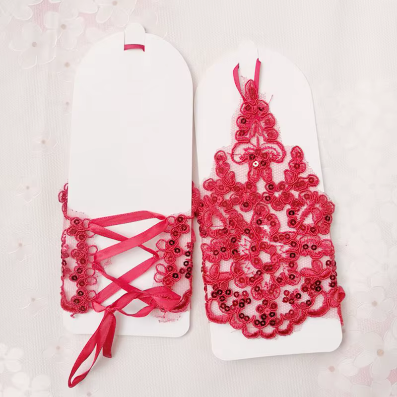 2019 mode beauté fille rouge blanc sans doigts gants de mariage dentelle perlée pour accessoires