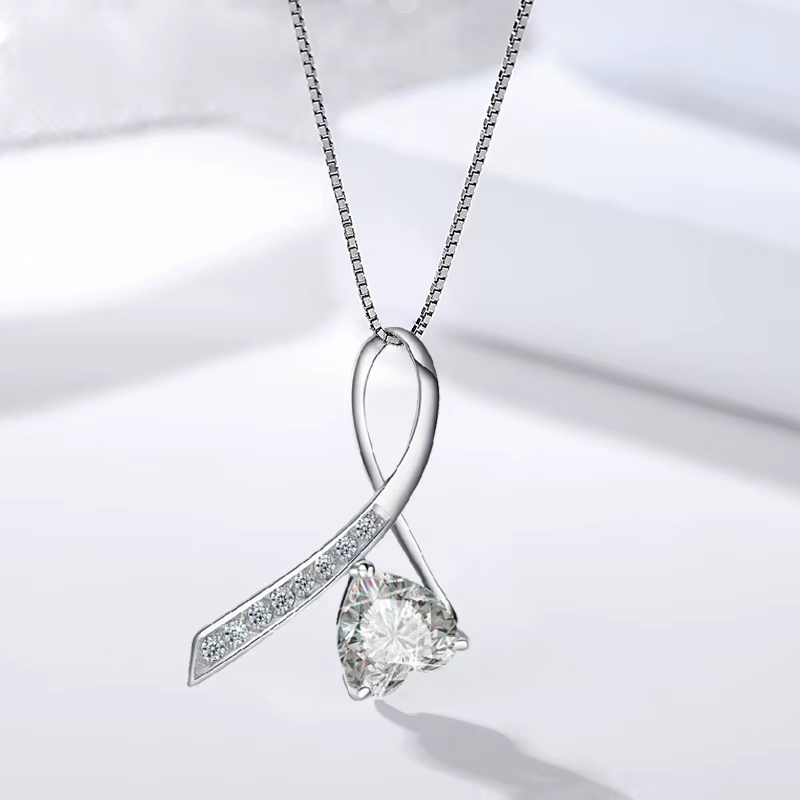 LYNNE – collier en argent Sterling 925 avec pendentif en forme de cœur et de ruban en Zircon pour femmes
