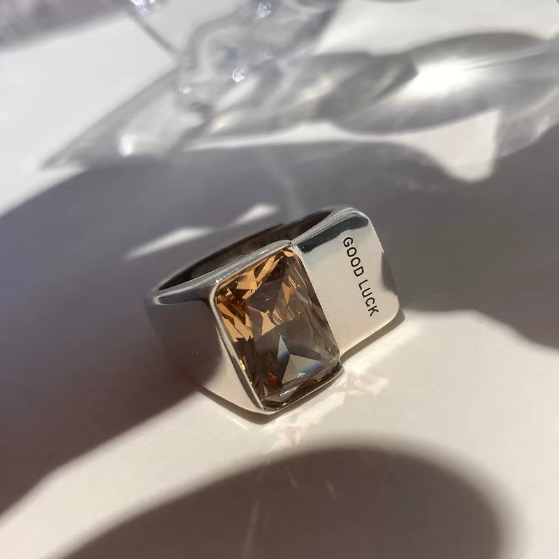 FOXANRY Argent Couleur Large Anneaux pour Femmes Nouveau À La Mode Élégant Vintage Simple Bonne Chance Zircon Partie Bijoux Cadeaux D'anniversaire