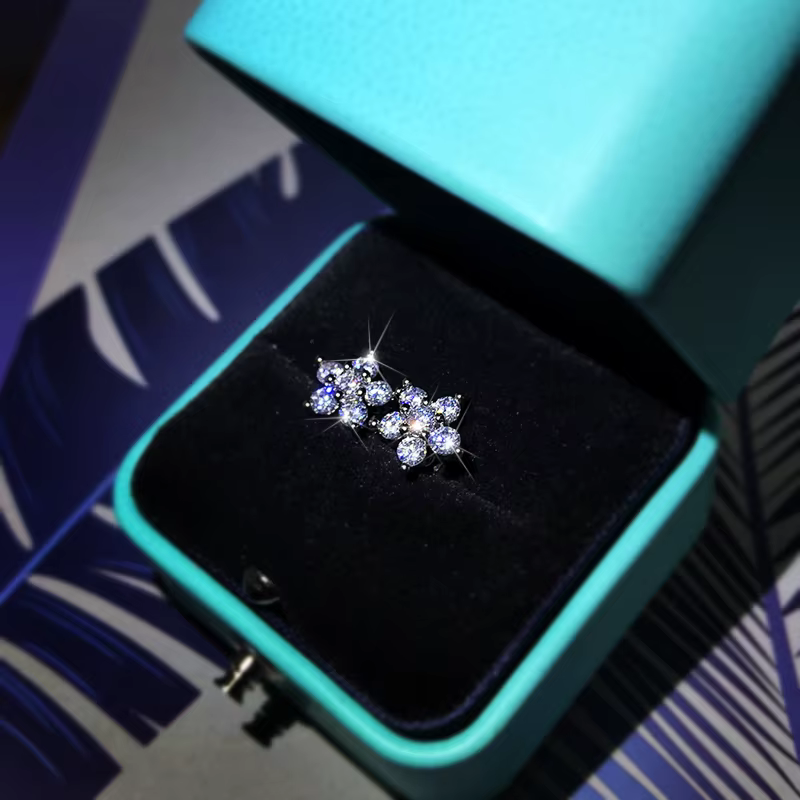 925 boucles d'oreilles en argent Sterling mode plein diamant fleur de prunier