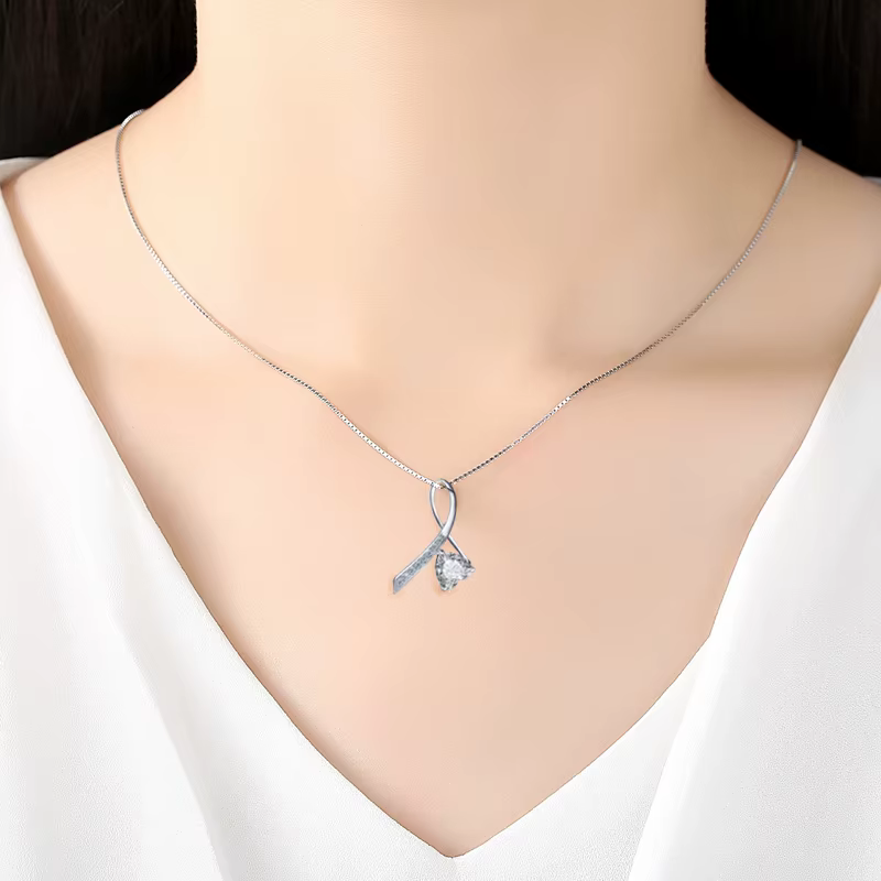 LYNNE – collier en argent Sterling 925 avec pendentif en forme de cœur et de ruban en Zircon pour femmes