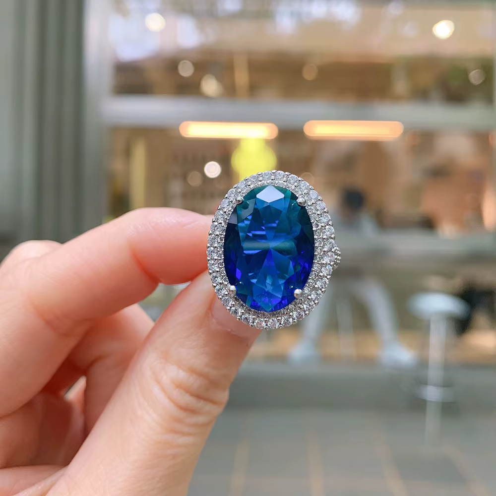 Paraiba Tourmaline Sapphire Gemstone Lab Diamond Wedding Ring