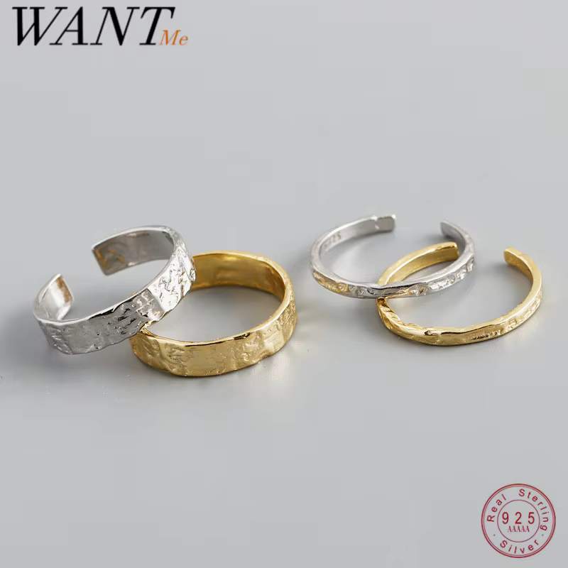 WANTME 925 en argent Sterling Unique irrégulier minimaliste anneau ouvert femmes hommes européen martelé Hip Hop Couples bijoux accessoires