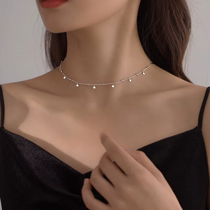 ANENJERY bijoux délicats disques de perles rondes collier ras du cou pour les femmes fête clavicule chaîne