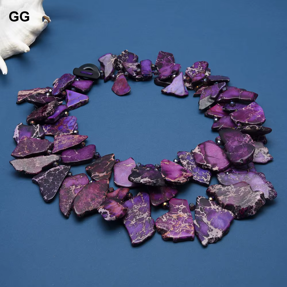 Bijoux G-G 22 en effet 2 rangées collier en cristal Jaspers impériaux de sédiments de mer pourpre naturel pour les femmes