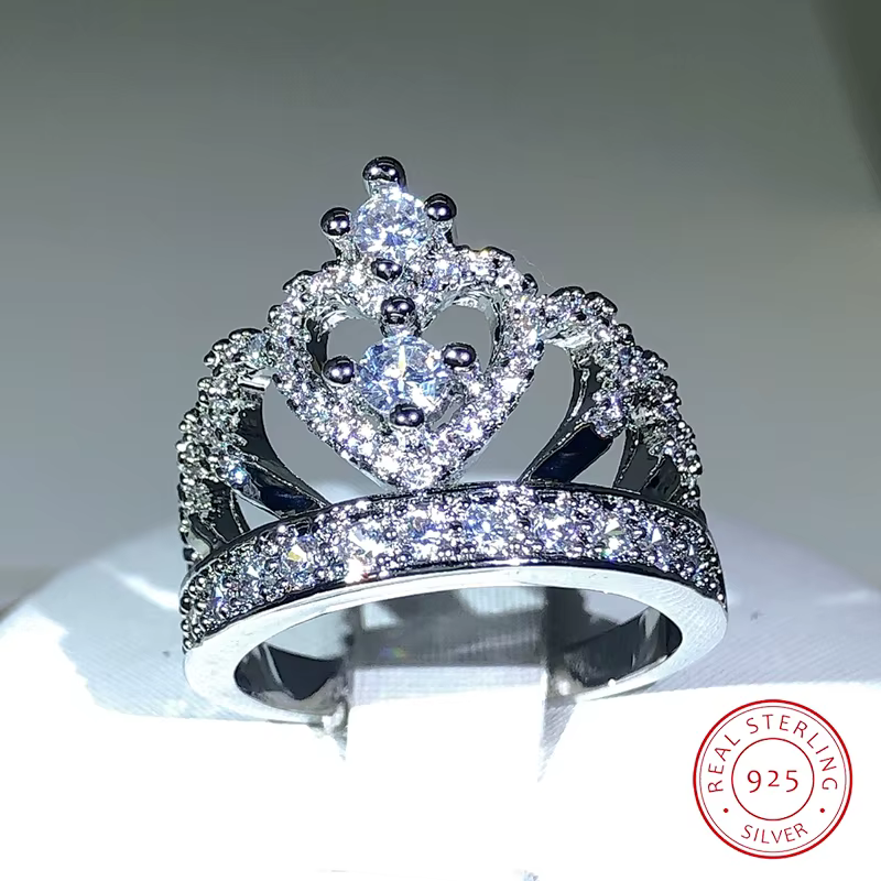 Bague couronne fantaisie en argent 925 pour femmes