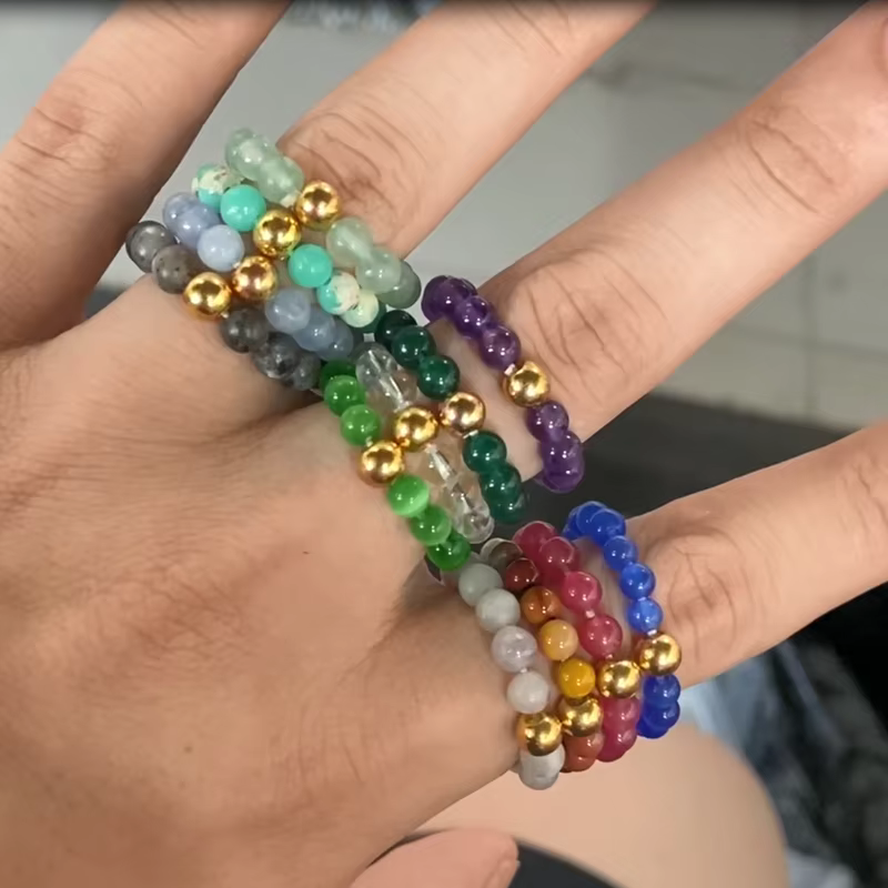 Anneau de guérison perlé en pierre de quartz de napquartz pour femme