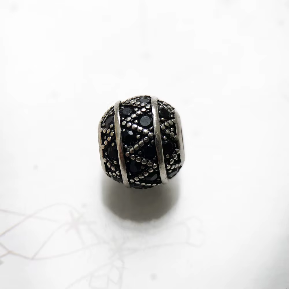 Perles noires Zig Zag Micro pavé boule breloque pour les femmes bricolage fabrication de bijoux fins argent Sterling Europe mode cadeau