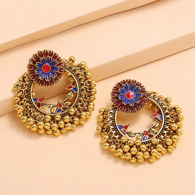Jhumka-Boucles d'oreilles pendantes indiennes pour femmes et filles