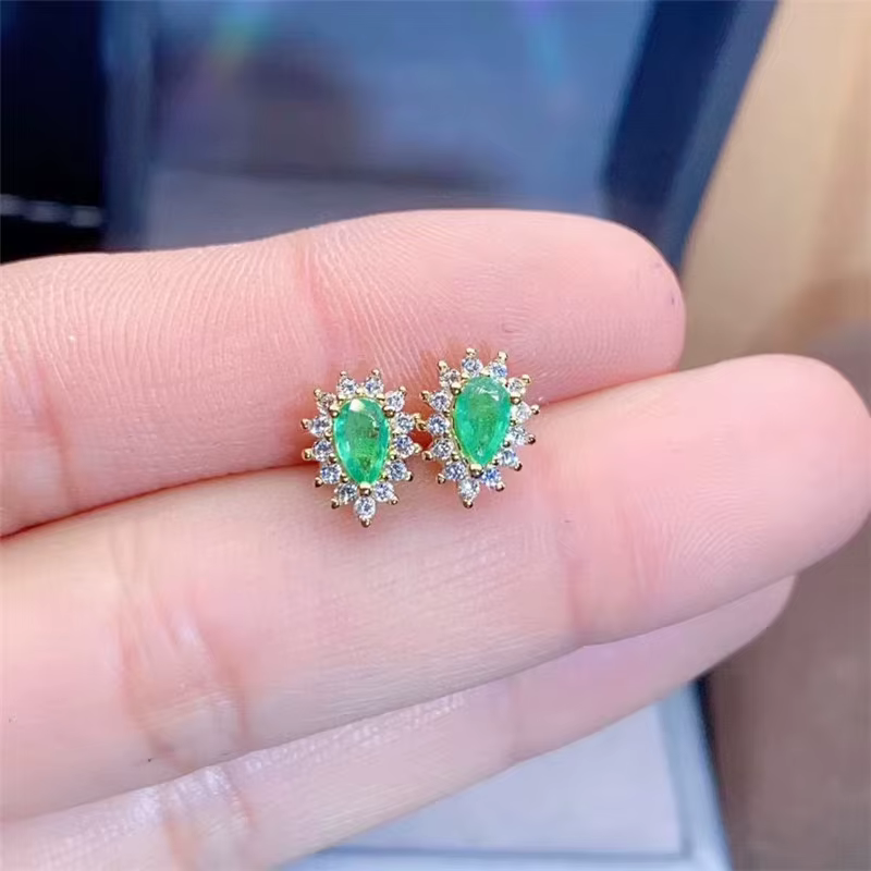 Boucles d'oreilles en émeraude naturelle 3*5mm pour femmes
