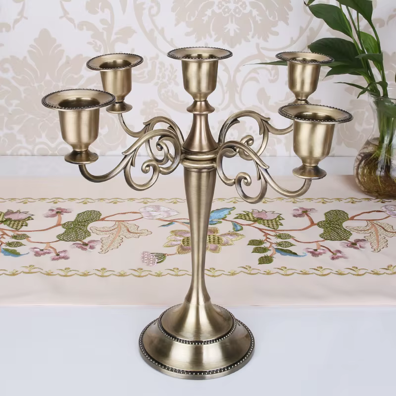 Bougeoir en métal argent or noir Bronze rétro 5 bras