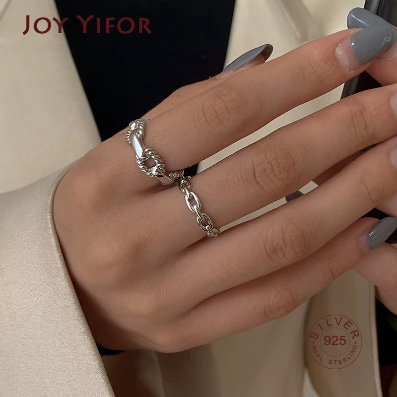 Bagues en argent Sterling 925 en forme de chaîne à maillons simples pour femmes