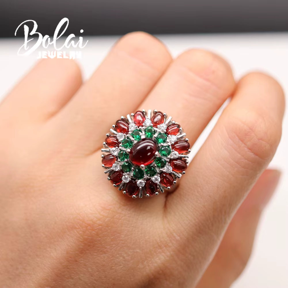 BolaiJewelry-Ensemble bague et boucle d'oreille en grenat naturel