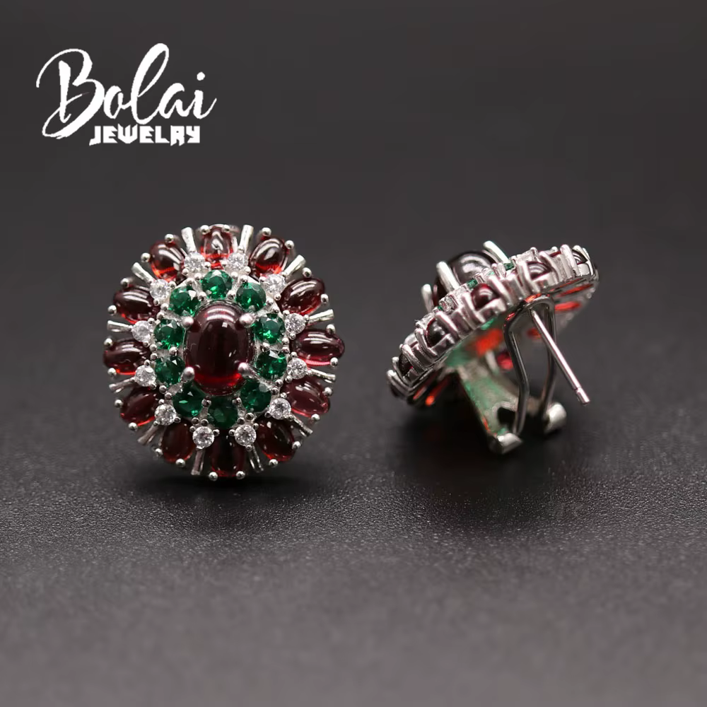 BolaiJewelry-Ensemble bague et boucle d'oreille en grenat naturel