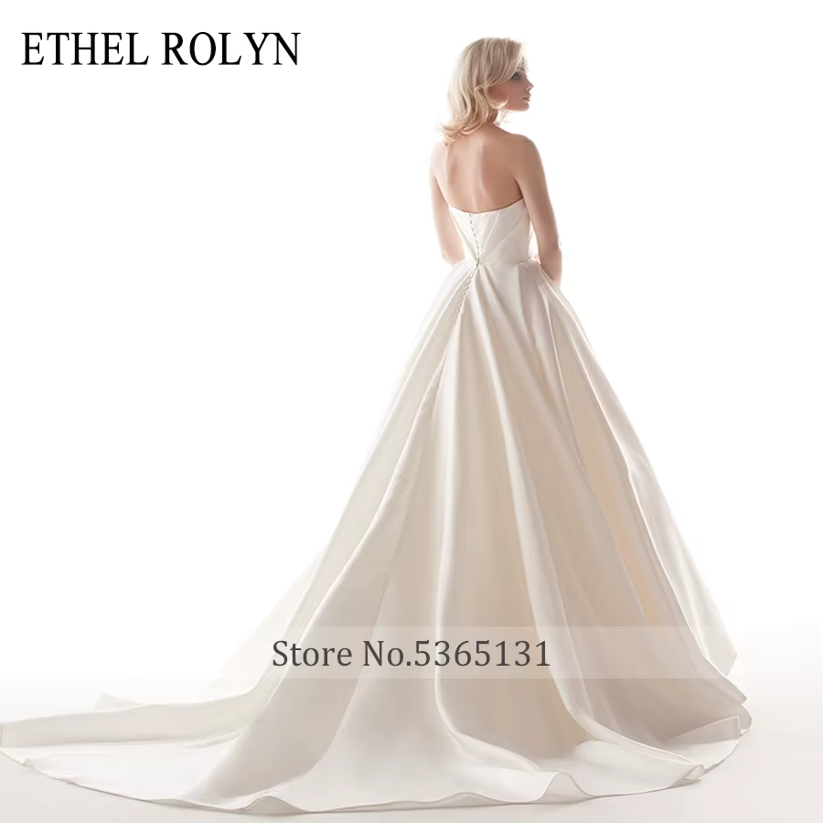 ETHEL ROLYN a-ligne robe De mariée élégante Satin bretelles nœud manches