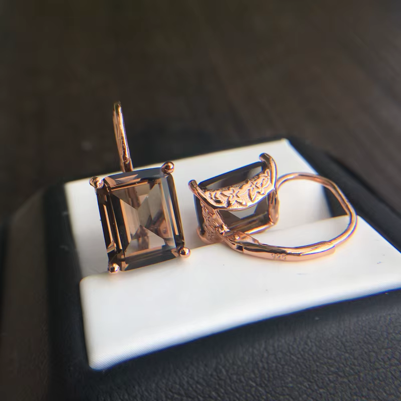 Boucles d'Oreilles Octogonales en Quartz struction é et Argent Sterling 925
