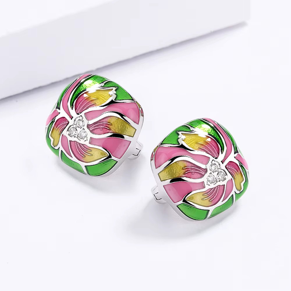 Boucles d'oreilles en époxy à fleurs colorées pour femmes