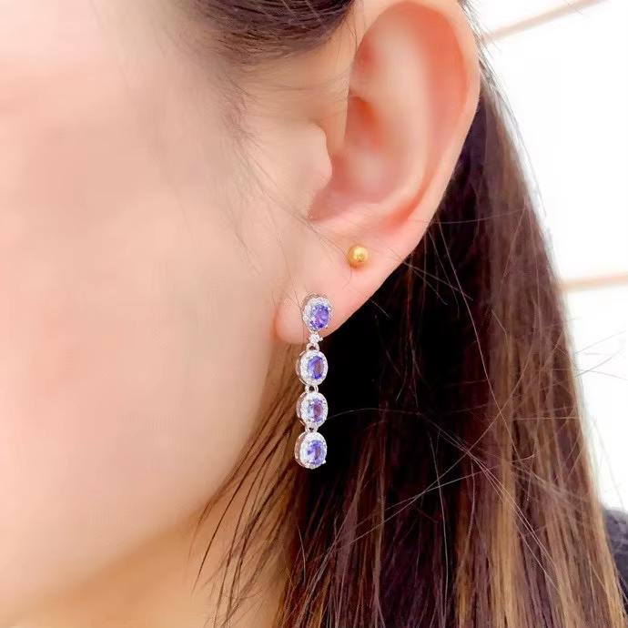 Bijoux véritable Tanzanite boucles d'oreilles pour mariage 8 pièces 3*4mm Taznanite argent Eardrop 925