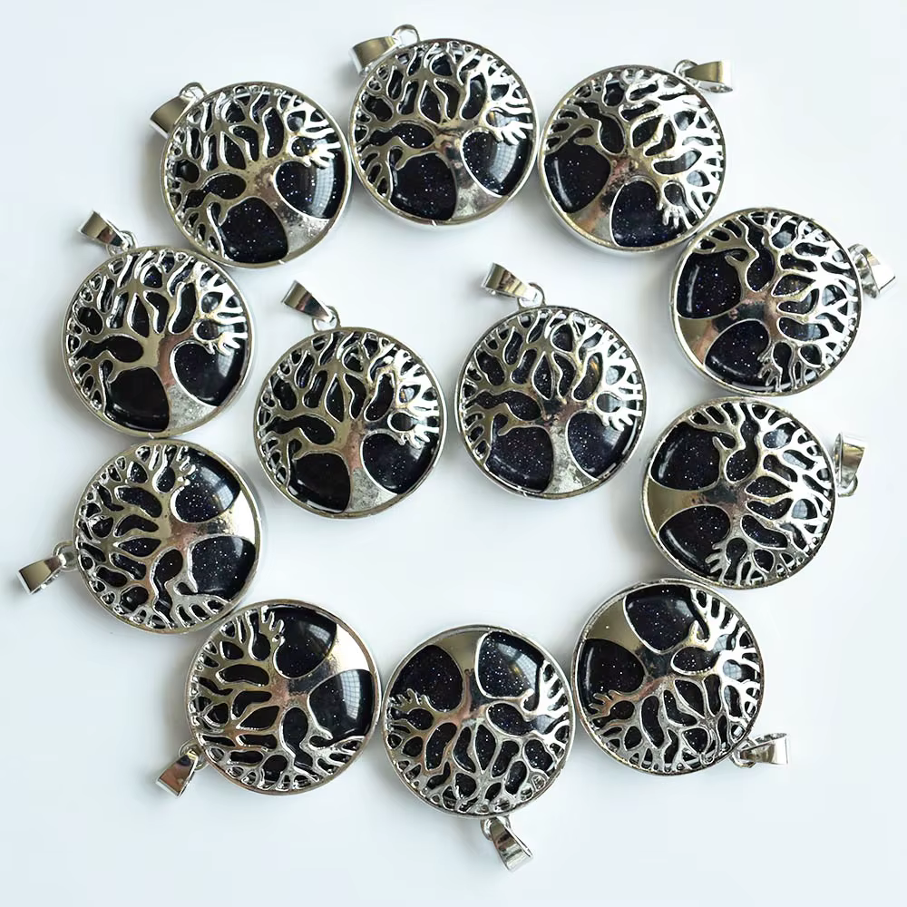 Pendentifs arbre de vie en alliage de pierre sodalite naturelle