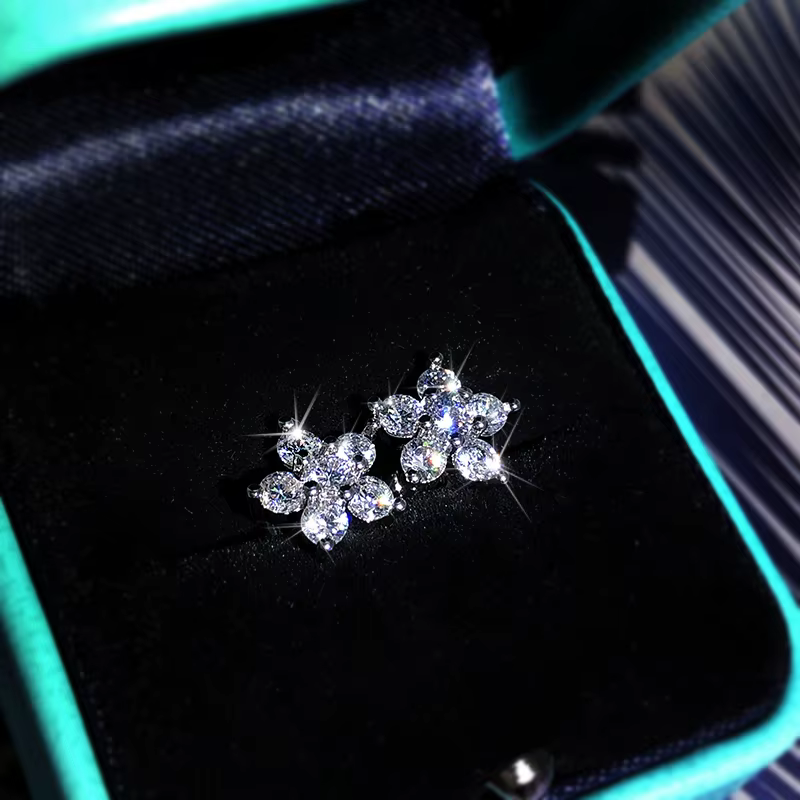 925 boucles d'oreilles en argent Sterling mode plein diamant fleur de prunier