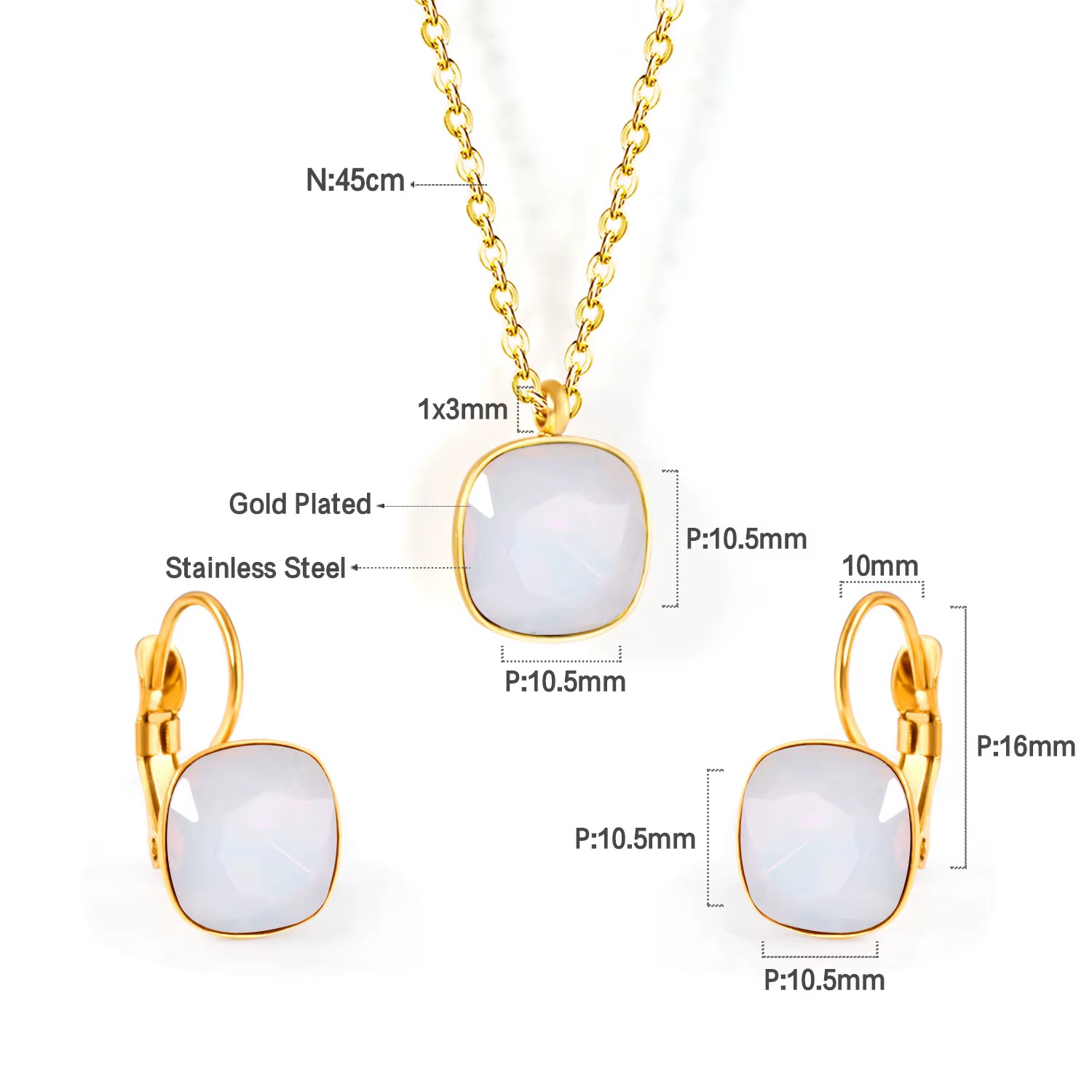 LUXUKISSKIDS carré cubique zircone ensembles de bijoux à la mode géométrique multi-coloré brillant cristal collier boucles d'oreilles ensemble en gros