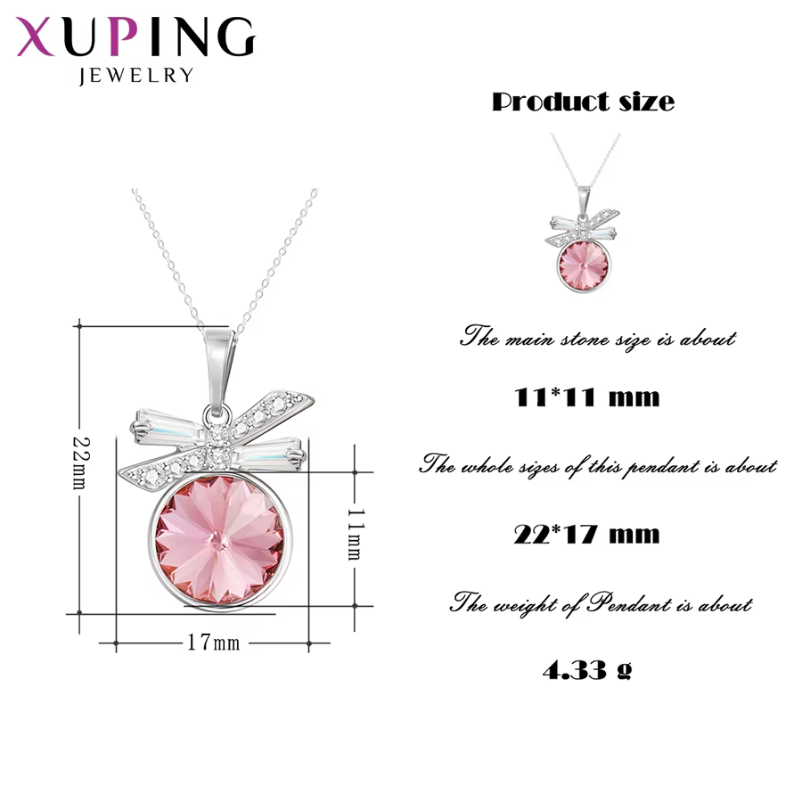 Xuping-Collier pendentif en cristal plaqué rhodium pour femme
