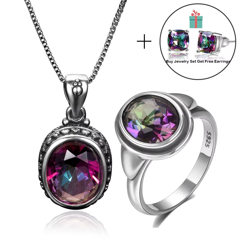 Top marque romantique Original S925 argent topaze pendentif bague ensembles de bijoux pour femmes pierres précieuses