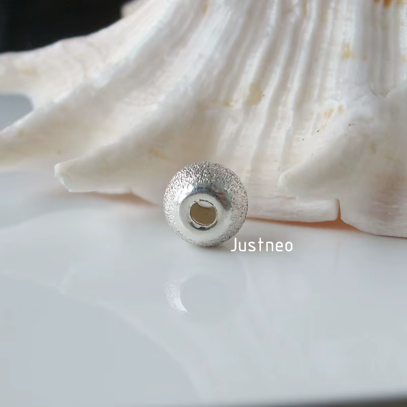 Perles rondes en argent sterling 925 massif avec bords plats