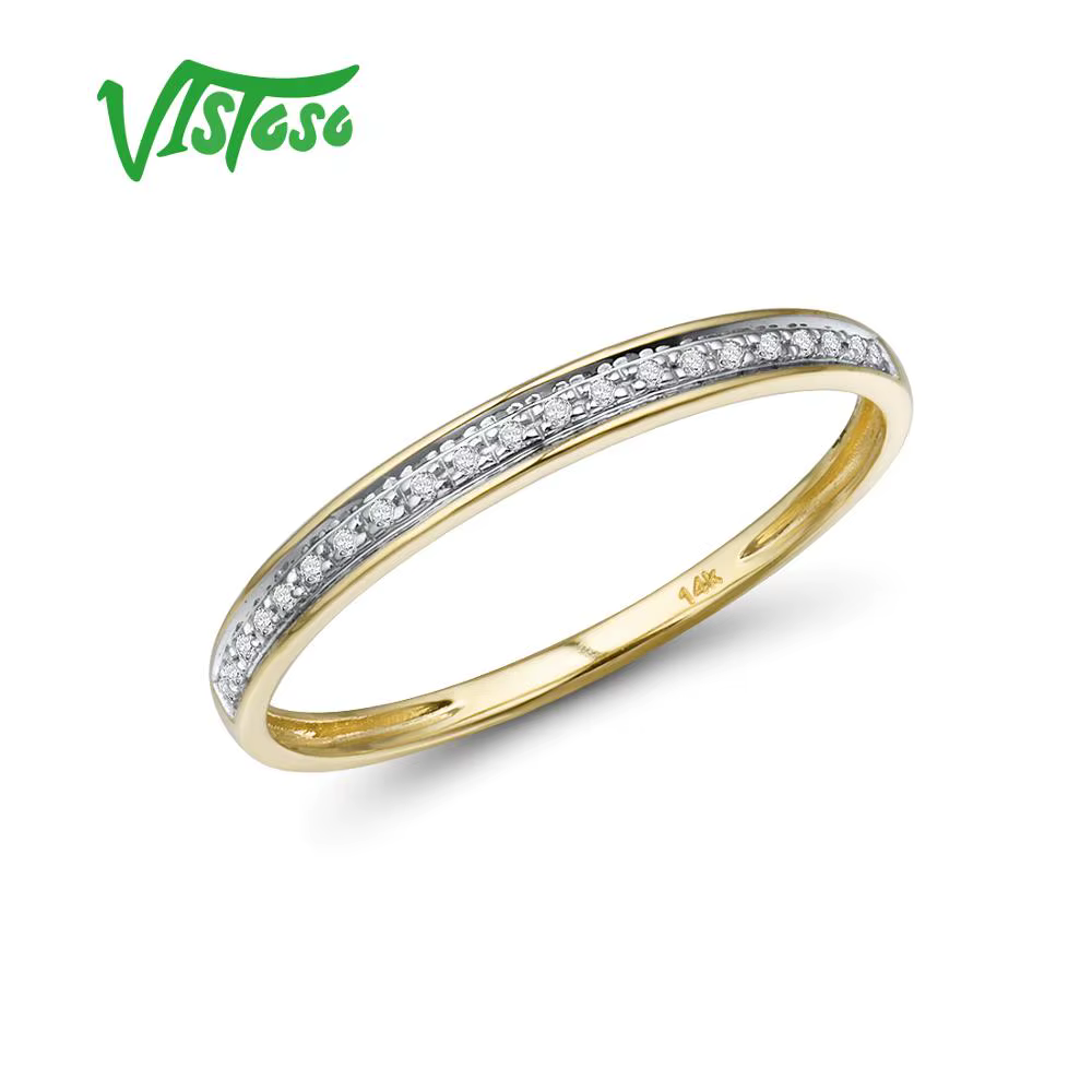 VISTOSO véritable 14 K blanc/jaune/Rose anneaux en or pour dame brillant diamant fiançailles anniversaire Simple Style éternel bijoux fins