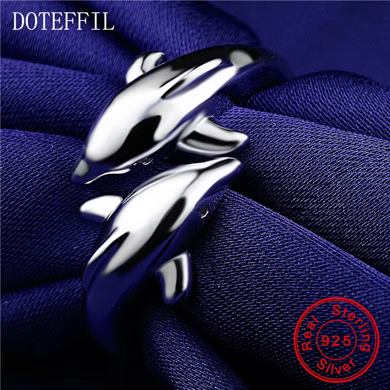 DOTEFFIL Double dauphin 925 en argent Sterling breloque femme bague de haute qualité marque bijoux de mode