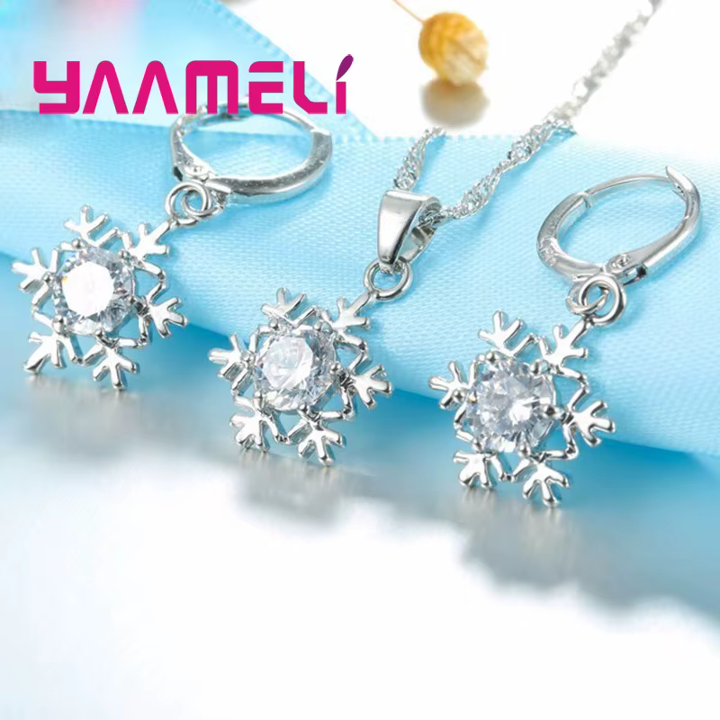 Ensemble de bijoux flocon de neige en argent Sterling 925 pour femmes