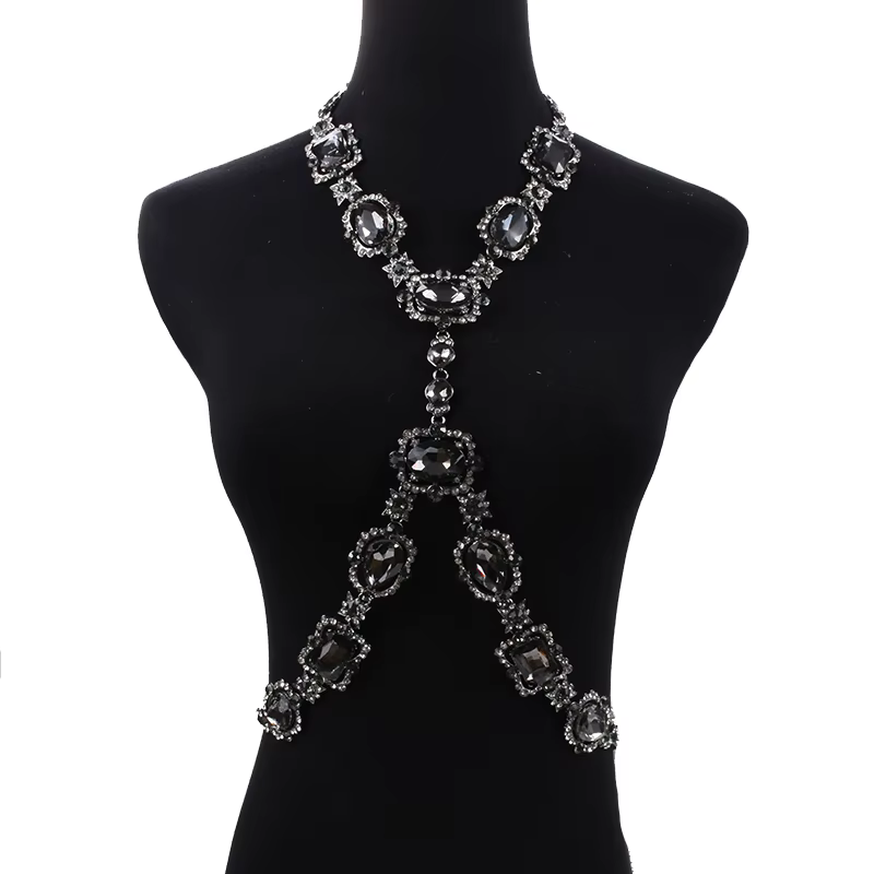 2025 nouvelle mode grande chaîne de taille en verre chaînes de corps collier bijoux femmes déclaration indienne longue