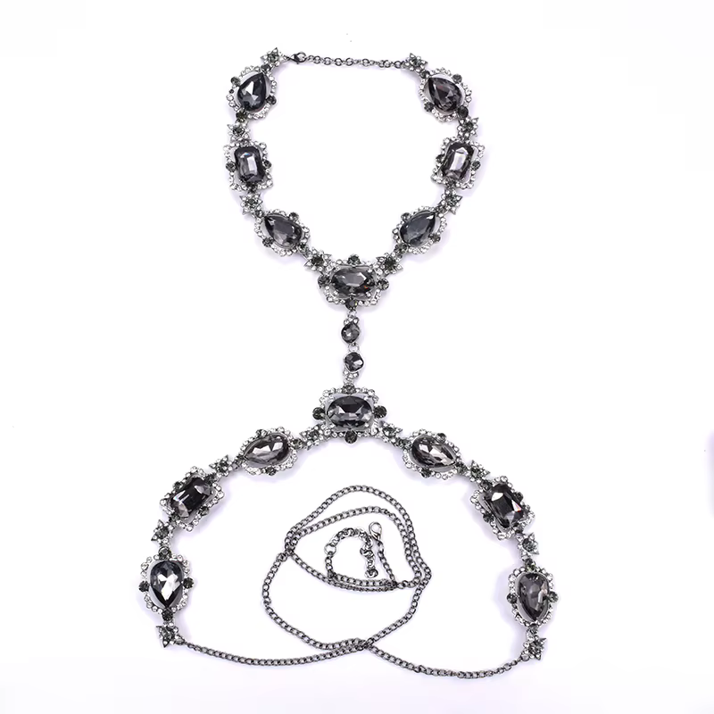 2025 nouvelle mode grande chaîne de taille en verre chaînes de corps collier bijoux femmes déclaration indienne longue