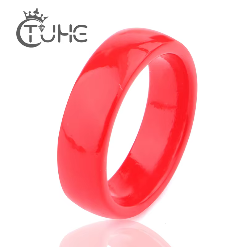 Bague en céramique rouge lisse de 6mm pour femmes