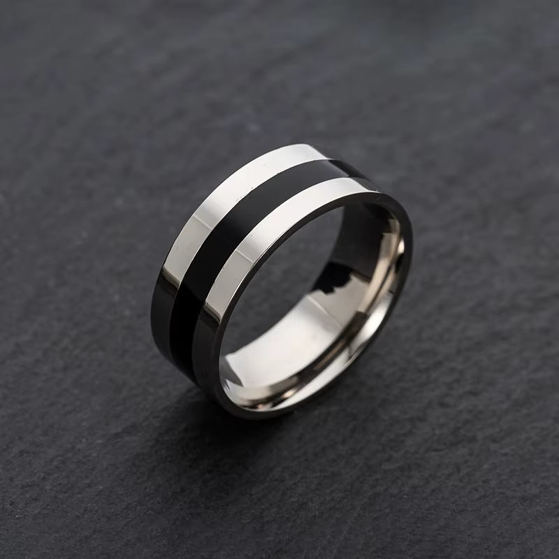 Bagues en acier inoxydable classiques pour mariage, alliances pour femmes et hommes, bagues de couleur noire et argentée, bijoux de couple, alliance de promesse