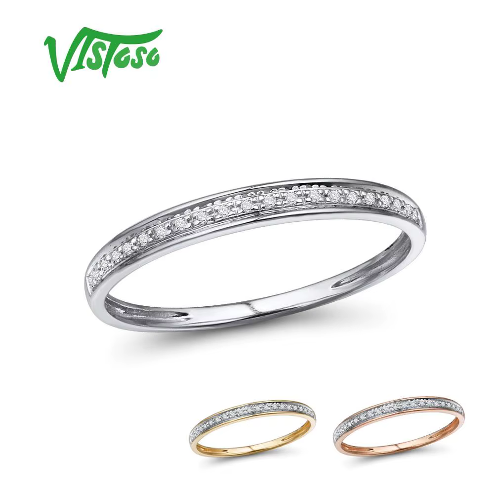 VISTOSO véritable 14 K blanc/jaune/Rose anneaux en or pour dame brillant diamant fiançailles anniversaire Simple Style éternel bijoux fins