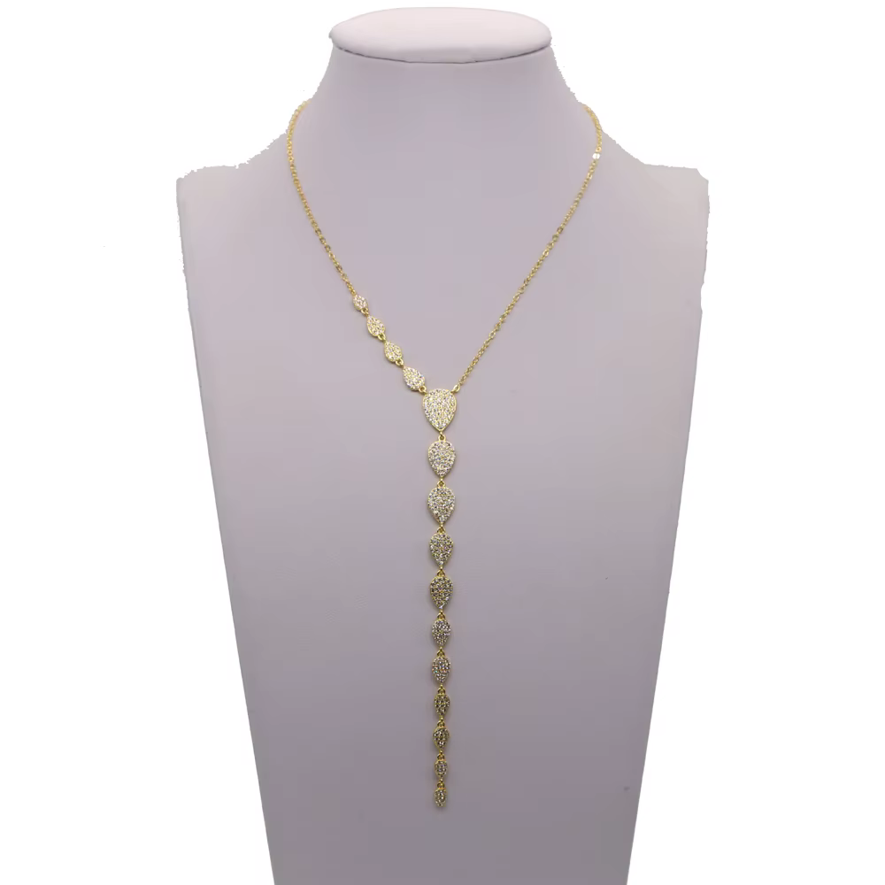Nouveau Collier Classique Tendance 2025 – Chaîne Longue Goutte d'Eau Scintillante avec Zircon Cubique CZ – Bijou Élégant en Y pour Femme