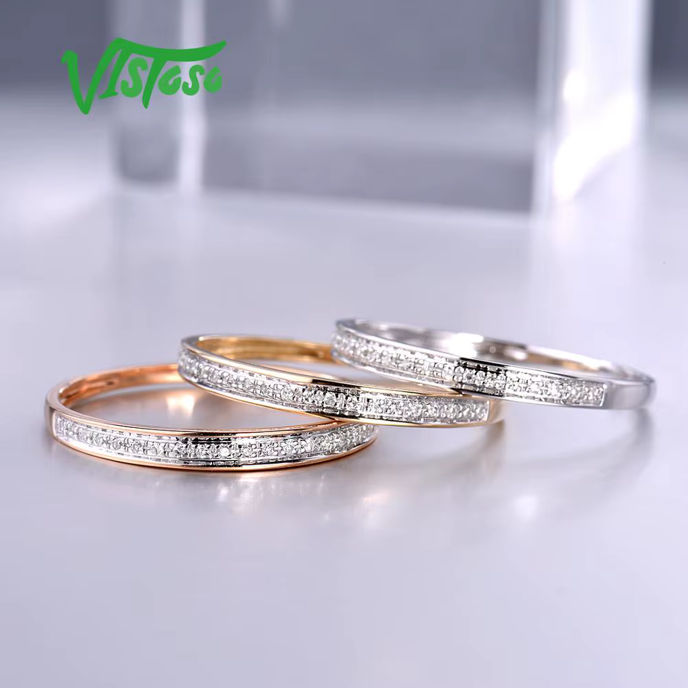 VISTOSO véritable 14 K blanc/jaune/Rose anneaux en or pour dame brillant diamant fiançailles anniversaire Simple Style éternel bijoux fins