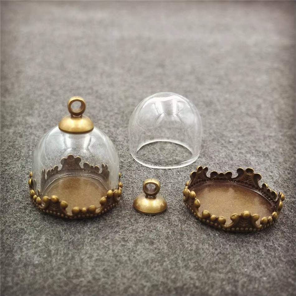 5 ensembles 15mm Globe en verre dôme couronne Base perles ensemble de bouchons