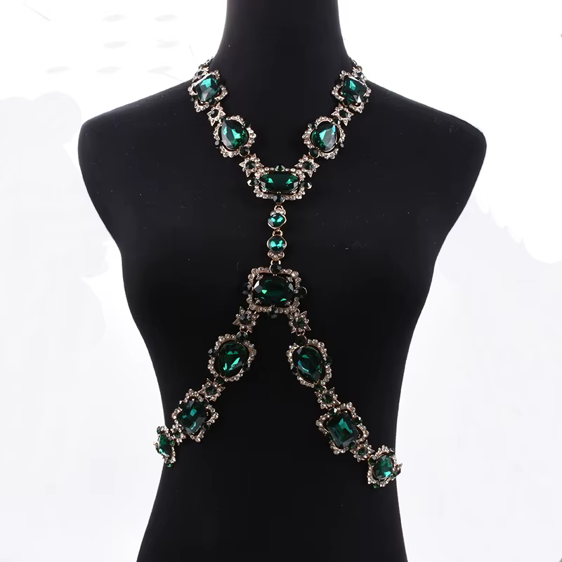 2025 nouvelle mode grande chaîne de taille en verre chaînes de corps collier bijoux femmes déclaration indienne longue