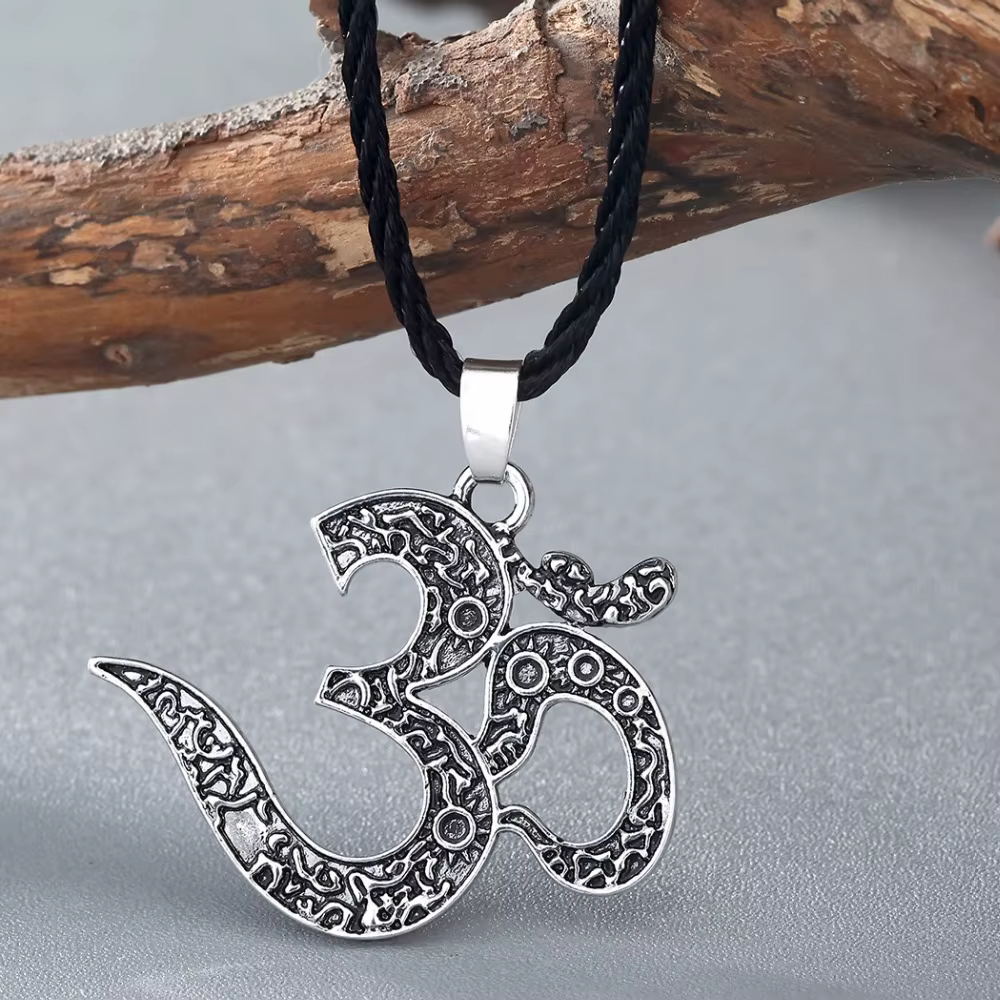 Kinitial-Collier pendentif vintage OM Ohm pour femme