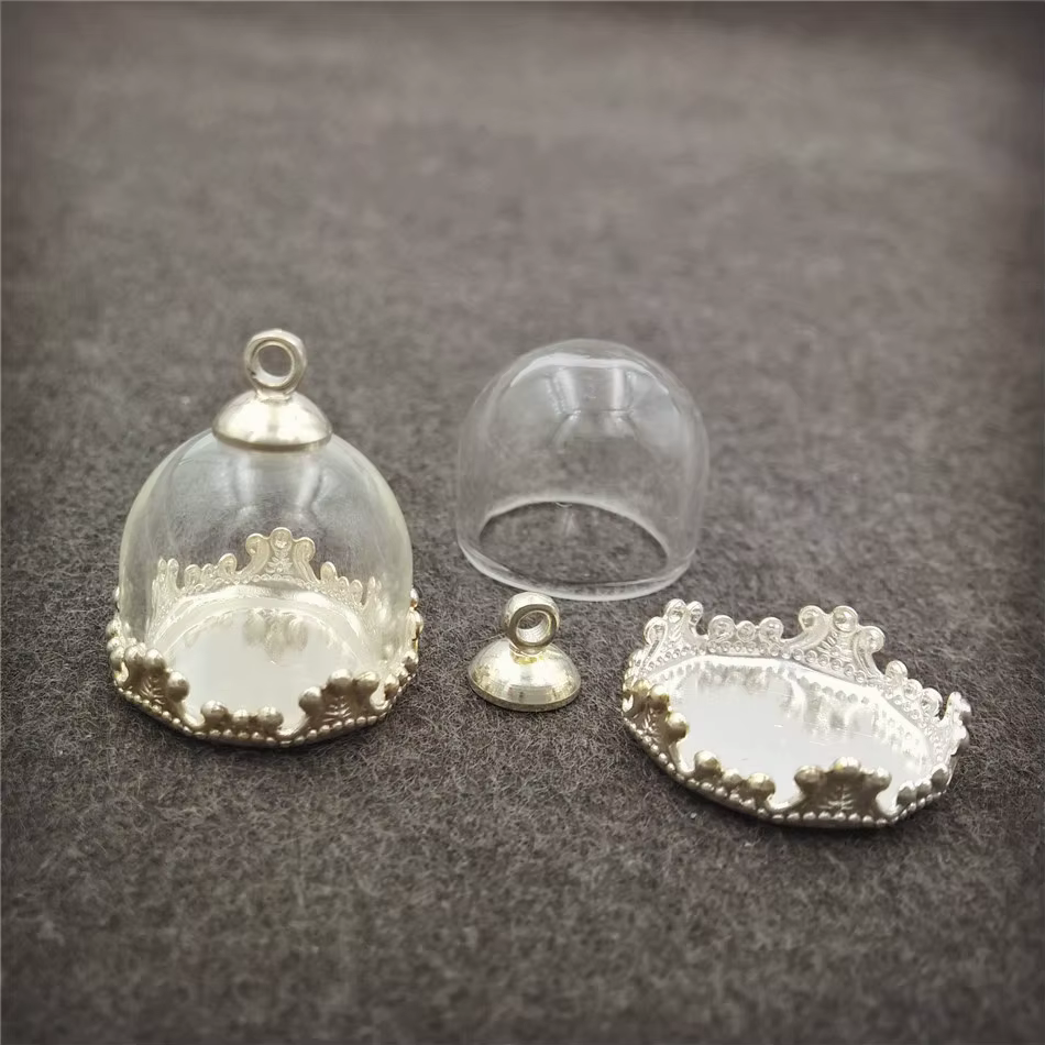 5 ensembles 15mm Globe en verre dôme couronne Base perles ensemble de bouchons