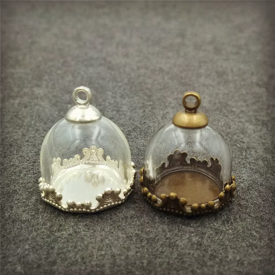 5 ensembles 15mm Globe en verre dôme couronne Base perles ensemble de bouchons