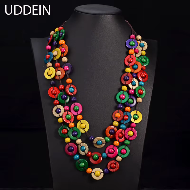 UDDEIN bohême ethnique collier et pendentif multicouche perles bois bijoux Vintage déclaration Long