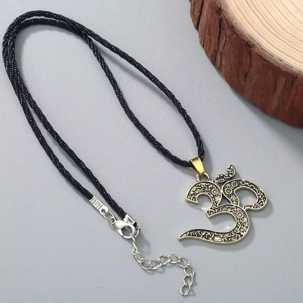 Kinitial-Collier pendentif vintage OM Ohm pour femme