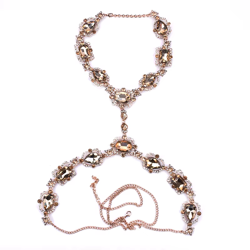 2025 nouvelle mode grande chaîne de taille en verre chaînes de corps collier bijoux femmes déclaration indienne longue